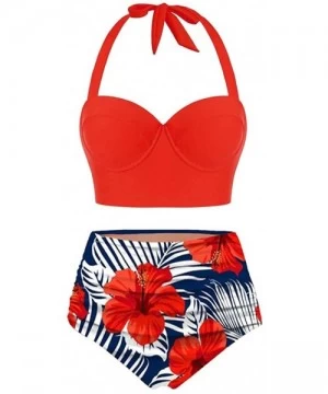 Racing Two Pieces Push-Up Padd Overlay Sunflower Print Bikini Stripe Bathing Suits Swimwear Beachwear Set - Orange - C7196AEUHDX