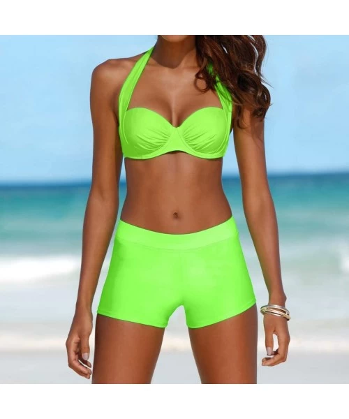 Sets Two Pieces Bathing Suit Women Solid Lace Up Bikini Swimsuits Swimwear Beachwear - A Green - CF18S9IT44I