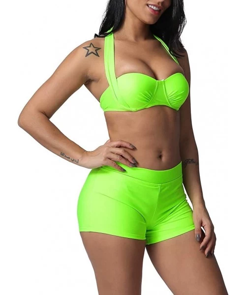 Sets Two Pieces Bathing Suit Women Solid Lace Up Bikini Swimsuits Swimwear Beachwear - A Green - CF18S9IT44I