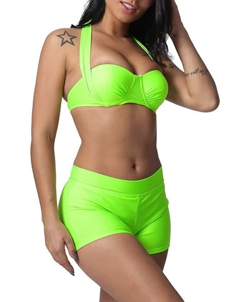 Sets Two Pieces Bathing Suit Women Solid Lace Up Bikini Swimsuits Swimwear Beachwear - A Green - CF18S9IT44I