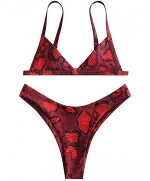 Sets Women's Criss-Cross Tie Dye String Bikini Set Ribbed Floral Leaf Print Spaghetti Straps Bathing Suit - C - Red - CH19849...