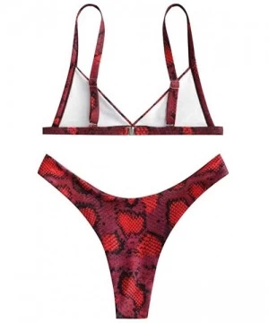 Sets Women's Criss-Cross Tie Dye String Bikini Set Ribbed Floral Leaf Print Spaghetti Straps Bathing Suit - C - Red - CH19849...