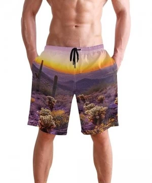 Board Shorts Alien Head Leaf Cannabis Weed Swim Trunks Summer Beach Shorts Pockets Boardshorts Men Mesh Lining - Desert Sunse...