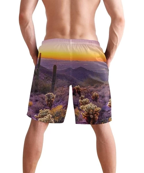 Board Shorts Alien Head Leaf Cannabis Weed Swim Trunks Summer Beach Shorts Pockets Boardshorts Men Mesh Lining - Desert Sunse...