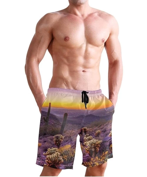 Board Shorts Alien Head Leaf Cannabis Weed Swim Trunks Summer Beach Shorts Pockets Boardshorts Men Mesh Lining - Desert Sunse...