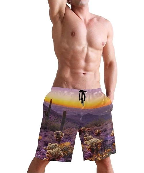 Board Shorts Alien Head Leaf Cannabis Weed Swim Trunks Summer Beach Shorts Pockets Boardshorts Men Mesh Lining - Desert Sunse...