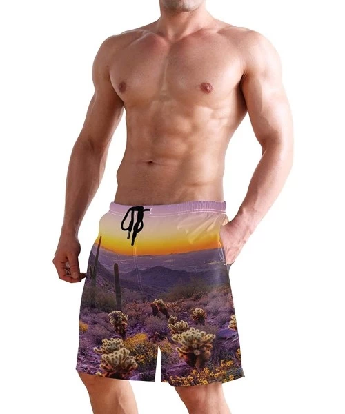 Board Shorts Alien Head Leaf Cannabis Weed Swim Trunks Summer Beach Shorts Pockets Boardshorts Men Mesh Lining - Desert Sunse...