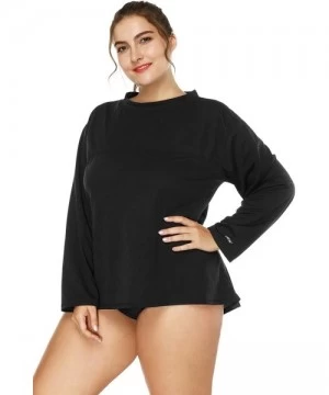 Rash Guards Women's Plus Size Long Sleeve Rash Guard Top Zip Front UPF 50 Swim Shirt - Solid Black - CG187QAKH7E