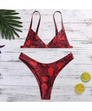 Sets Women's Criss-Cross Tie Dye String Bikini Set Ribbed Floral Leaf Print Spaghetti Straps Bathing Suit - C - Red - CH19849...