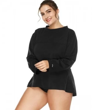 Rash Guards Women's Plus Size Long Sleeve Rash Guard Top Zip Front UPF 50 Swim Shirt - Solid Black - CG187QAKH7E