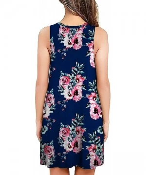 Cover-Ups Women's Summer Casual Swing T-Shirt Dresses Beach Cover up with Pockets - Floral Print Navy - CP18QC98AU0