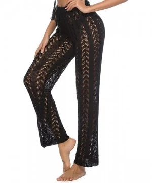 Cover-Ups Womens Crochet Net Hollow Out Beach Pants Sexy Swimsuit Cover Up Pants - Black 3 - C918Q2EQA7M