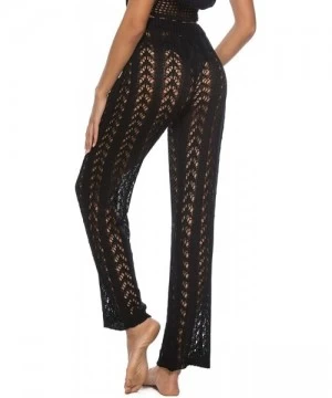 Cover-Ups Womens Crochet Net Hollow Out Beach Pants Sexy Swimsuit Cover Up Pants - Black 3 - C918Q2EQA7M