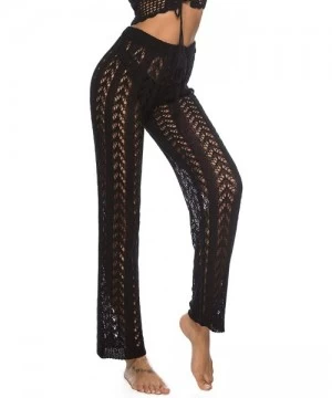 Cover-Ups Womens Crochet Net Hollow Out Beach Pants Sexy Swimsuit Cover Up Pants - Black 3 - C918Q2EQA7M