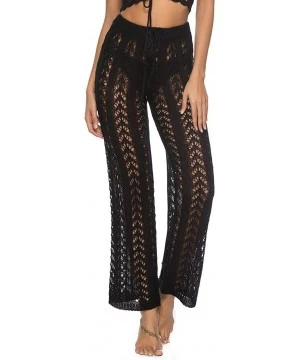 Cover-Ups Womens Crochet Net Hollow Out Beach Pants Sexy Swimsuit Cover Up Pants - Black 3 - C918Q2EQA7M