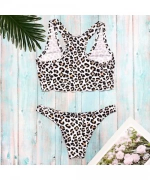 Sets Women Leopard Print Bandage High Waist Bikini Set Padded Push Up Two Piece Swimsuit Bathing Suit - Yellow - CP18NO2ZZ8H