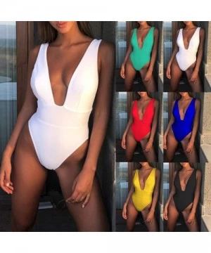 One-Pieces Women's fashion sexy swimsuit Sexy Women Solid Color Deep V Backless Monokini One piece Swimwear?Bathing Suit Gree...