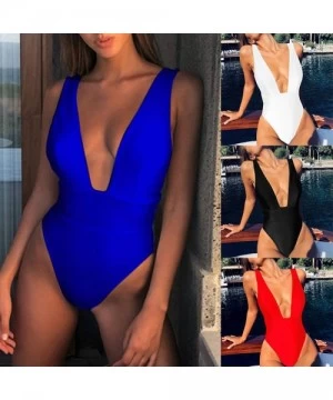 One-Pieces Women's fashion sexy swimsuit Sexy Women Solid Color Deep V Backless Monokini One piece Swimwear?Bathing Suit Gree...