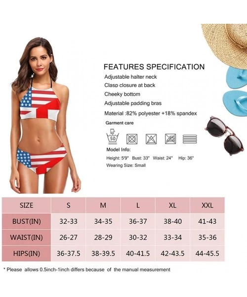 Sets Half USA Womens Tie at Back 2 Piece Padding Halter Bikini Set - Half Usa Half Georgia Flag - C718UZ4A0UK