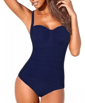 One-Pieces Women's Shirred One Piece Swimsuit Tank Bathing Suits Tummy Control Monokinis - Navy1 - CL18GM9ZL38