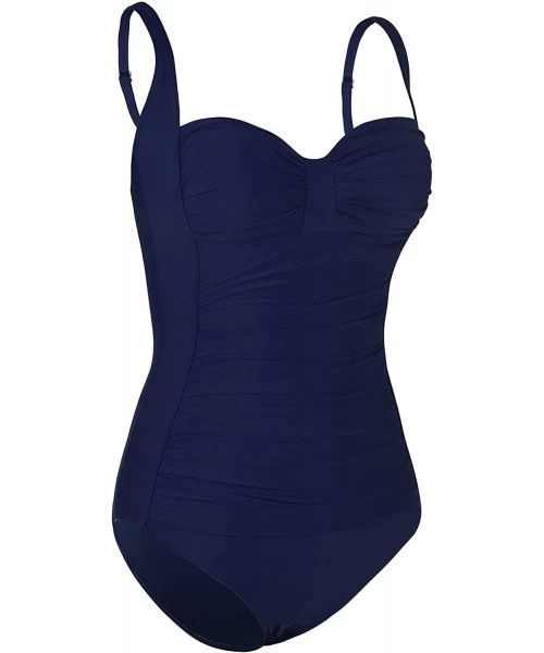 One-Pieces Women's Shirred One Piece Swimsuit Tank Bathing Suits Tummy Control Monokinis - Navy1 - CL18GM9ZL38