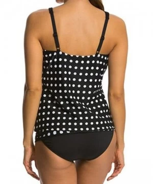 Sets Blouson Tankini Swimwear-Tank Top Retro Polka Dot Printed Swimsuit Loose Fit 2 Piece Bathing Suit - Black - CV196EE3G99