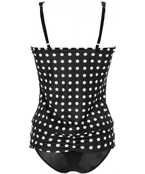 Sets Blouson Tankini Swimwear-Tank Top Retro Polka Dot Printed Swimsuit Loose Fit 2 Piece Bathing Suit - Black - CV196EE3G99