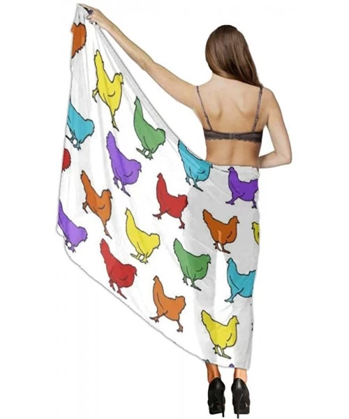 Cover-Ups Women Chiffon Scarf Sunscreen Shawl Wrap Swimsuit Cover Up Beach Sarongs - Hens Chicken Rainbow - CB19C4I2TM3