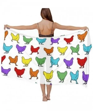 Cover-Ups Women Chiffon Scarf Sunscreen Shawl Wrap Swimsuit Cover Up Beach Sarongs - Hens Chicken Rainbow - CB19C4I2TM3