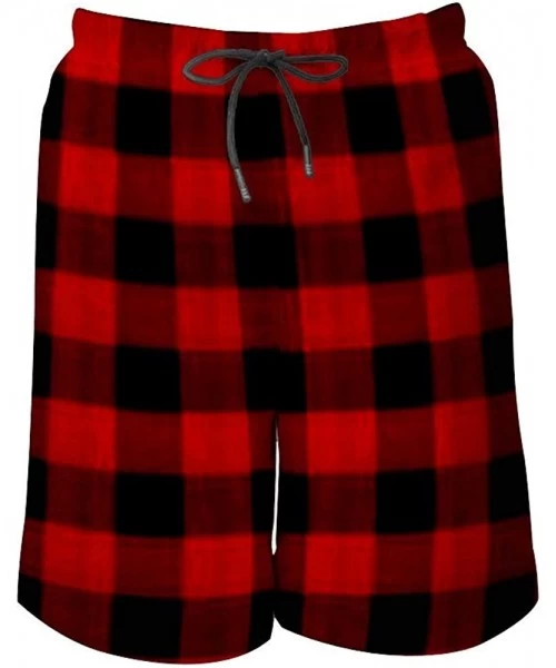 Board Shorts Men Quick Dry Swim Trunks Breathable Beach Board Shorts with Mesh Lining - Red Black Buffalo Check Plaid Pattern...