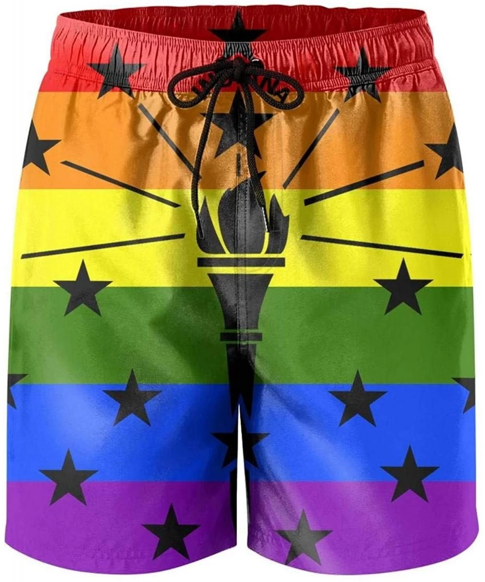 Board Shorts Men Georgia Flag Waving Beach Pants Gym Shorts Hot Pant Beach Pants for Men - Rainbow Flag Indiana - CG18SOHZH7G