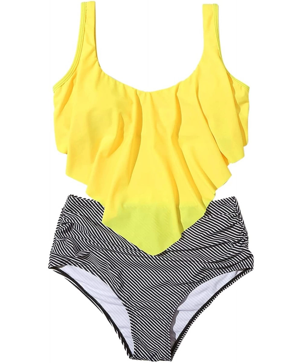 Sets Women's High Waisted Swimsuit Flounce Swimwear Two Piece Bikini Set - Yellow - CI198XROHOI