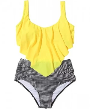 Sets Women's High Waisted Swimsuit Flounce Swimwear Two Piece Bikini Set - Yellow - CI198XROHOI