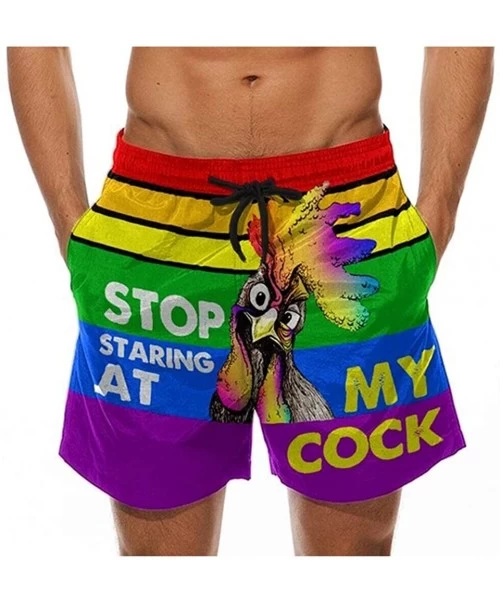 Board Shorts Men's Swim Trunks Stop Staring at My Cook Chicken Beach Short Drawstring Waist Cock Printed Pants Casual Trouser...