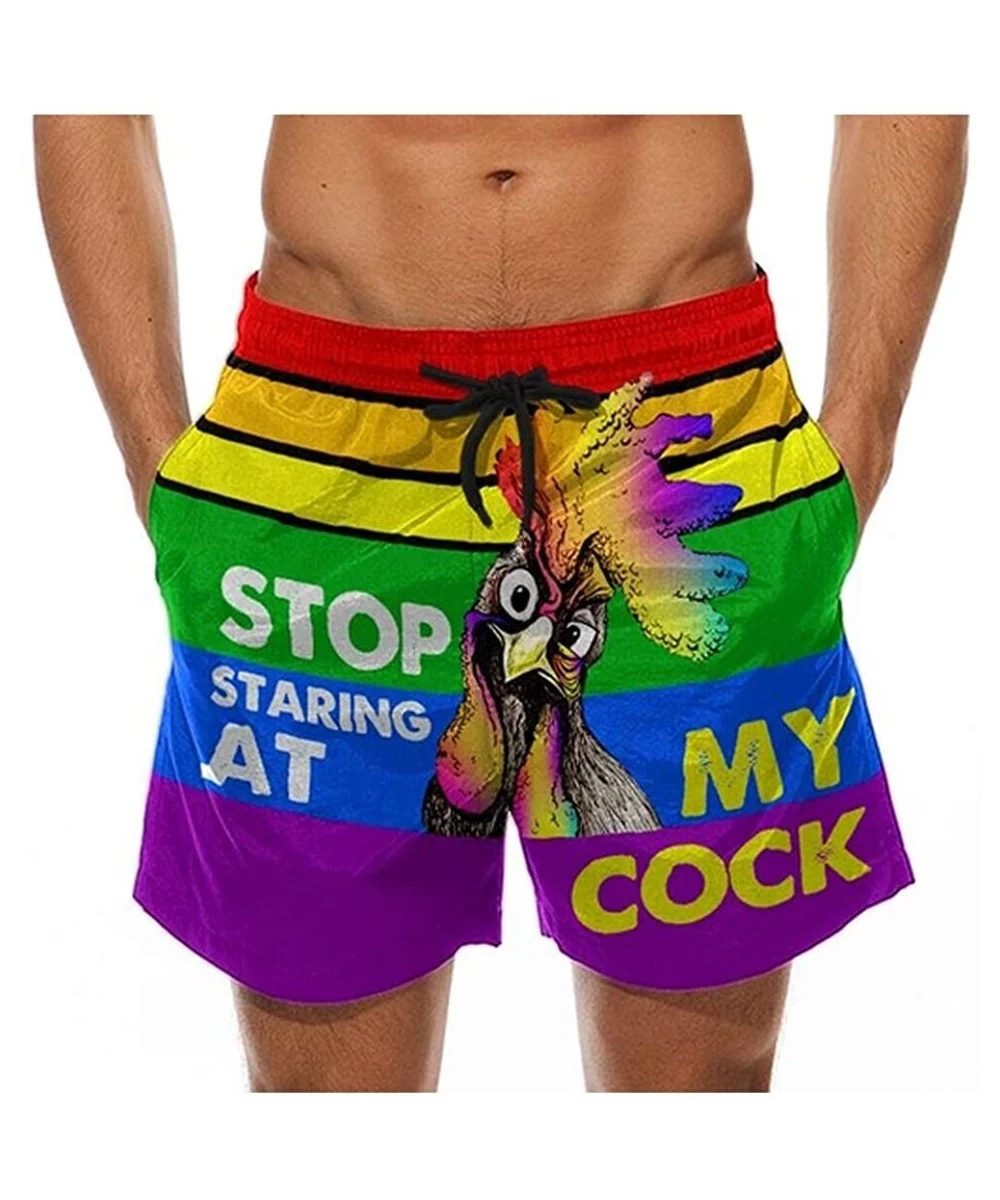 Board Shorts Men's Swim Trunks Stop Staring at My Cook Chicken Beach Short Drawstring Waist Cock Printed Pants Casual Trouser...