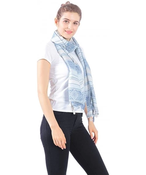 Cover-Ups Womens Lightweight Fashion Scarves Colorful Print Large Thin Scarf Shawl Head Scarf Wrap - 03 Blue - CU18SCNZOZI