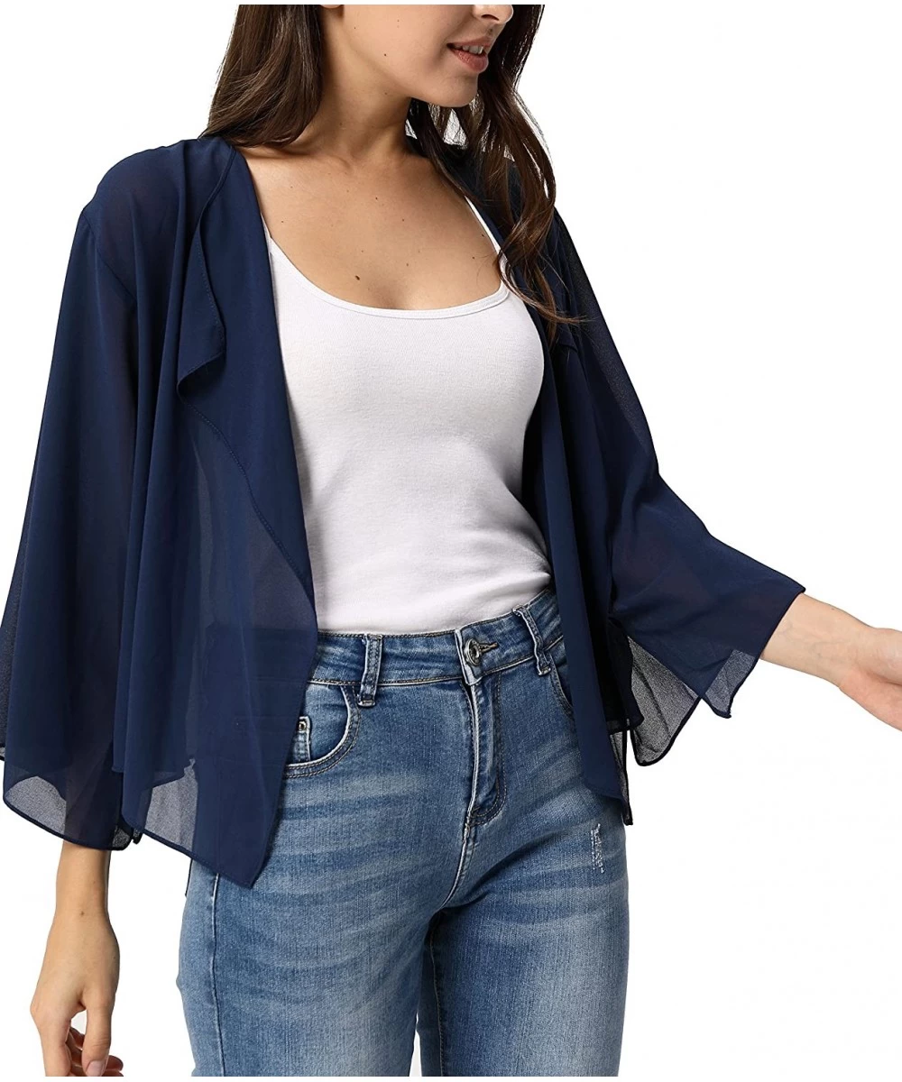 Cover-Ups Women Summer Cardigans Chiffon Loose Kimono Cardigan Capes Bolero Shrug S-XXL - Navy Blue - CN18EO93C7O