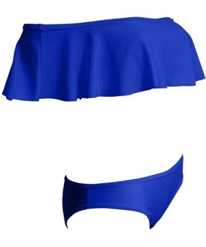 Sets Lady Girls Off Shoulder Ruffle Swim Bathing Suit Bikini Two Piece Set - Sapphire Blue - CW12OB0FKXH