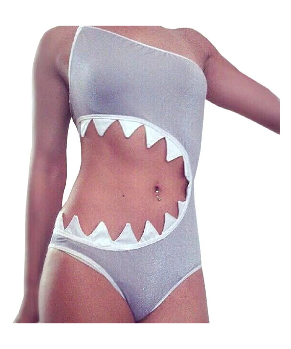 One-Pieces Women's One Piece Shark's Mouth Swimsuit Bikini Beachwear Tankini - Grey - CA11AAS1NML