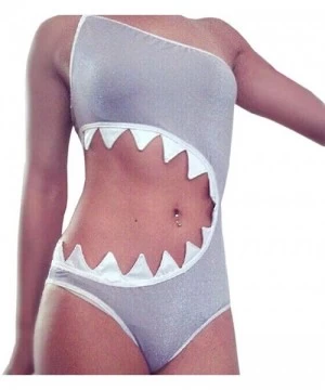 One-Pieces Women's One Piece Shark's Mouth Swimsuit Bikini Beachwear Tankini - Grey - CA11AAS1NML