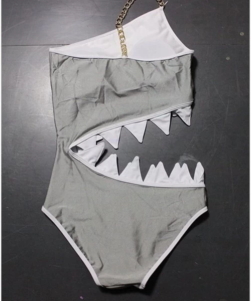 One-Pieces Women's One Piece Shark's Mouth Swimsuit Bikini Beachwear Tankini - Grey - CA11AAS1NML