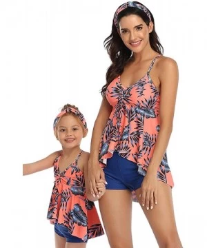 Tankinis Spaghetti Straps Tankini Tops Two Piece Family Mom and Daughter Swimwear Bathing Suit - Pink - CN1964378XN