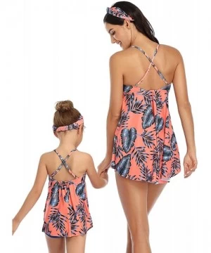 Tankinis Spaghetti Straps Tankini Tops Two Piece Family Mom and Daughter Swimwear Bathing Suit - Pink - CN1964378XN