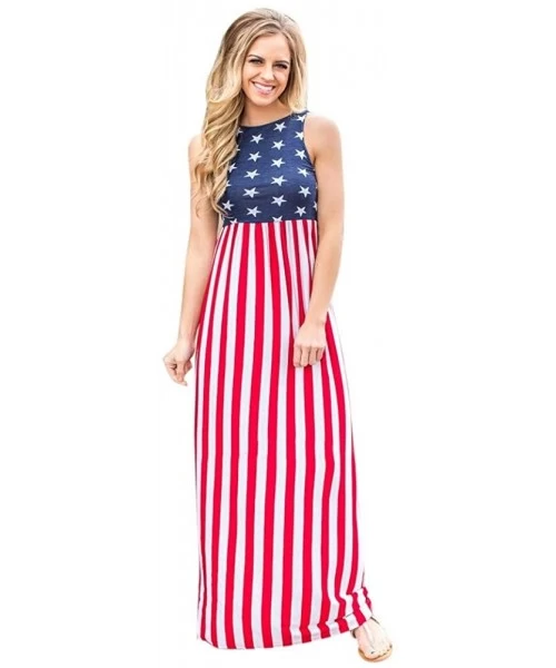 One-Pieces July 4th Women Casual Swing Mini Sundress American Flag Summer Beach Tank Dress L - Blue - CC18SIQ9X5K