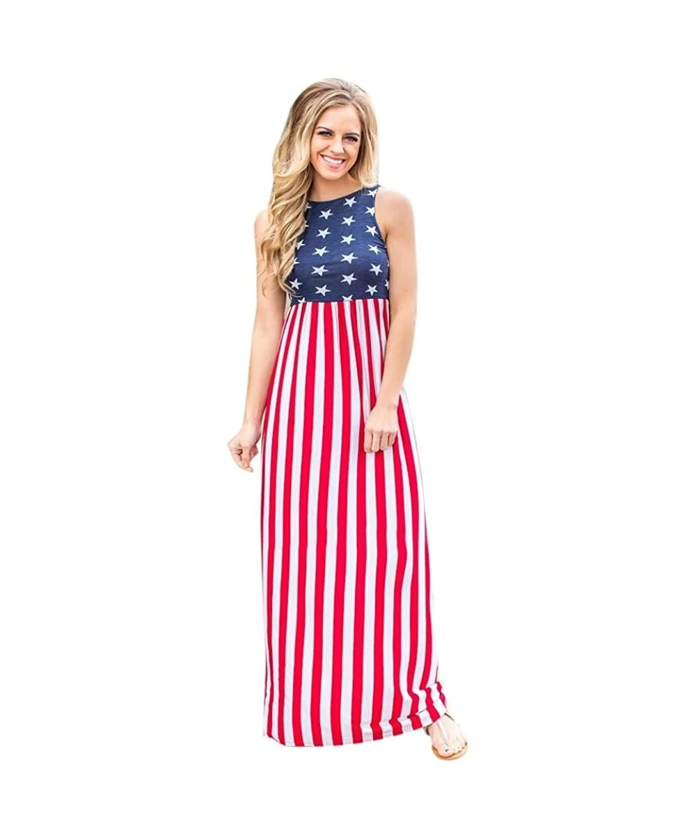 One-Pieces July 4th Women Casual Swing Mini Sundress American Flag Summer Beach Tank Dress L - Blue - CC18SIQ9X5K