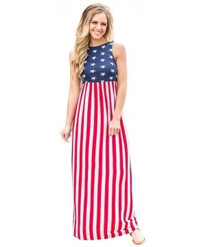 One-Pieces July 4th Women Casual Swing Mini Sundress American Flag Summer Beach Tank Dress L - Blue - CC18SIQ9X5K