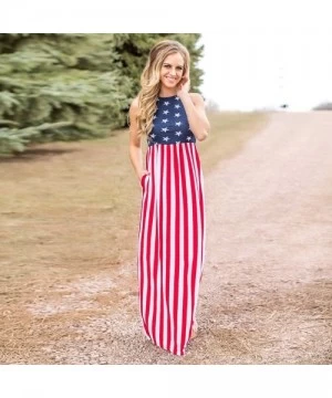 One-Pieces July 4th Women Casual Swing Mini Sundress American Flag Summer Beach Tank Dress L - Blue - CC18SIQ9X5K