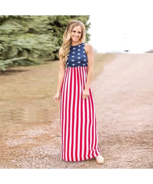 One-Pieces July 4th Women Casual Swing Mini Sundress American Flag Summer Beach Tank Dress L - Blue - CC18SIQ9X5K