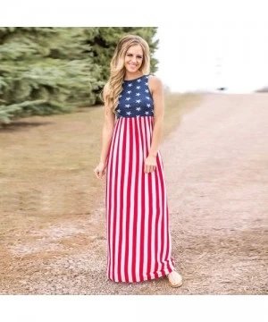 One-Pieces July 4th Women Casual Swing Mini Sundress American Flag Summer Beach Tank Dress L - Blue - CC18SIQ9X5K