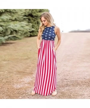 One-Pieces July 4th Women Casual Swing Mini Sundress American Flag Summer Beach Tank Dress L - Blue - CC18SIQ9X5K